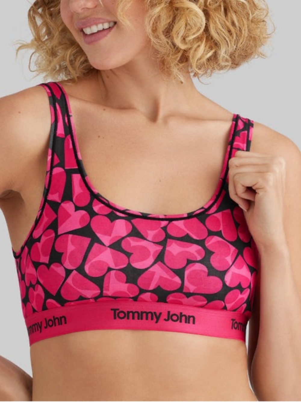 Tommy John Hot Pink & Black Heart-Print Wireless Sports Bralette